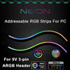 Picture of NEON Digital RGB LED Strip for PC, Addressable LED Strip for 5V 3-pin ARGB LED Header, Compatible with Aura SYNC, Gigabyte RGB Fusion, MSI Mystic Light Sync, Come with 12pcs Strong Magnetic Brackets