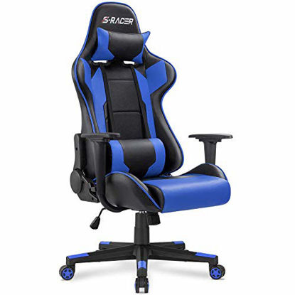 Picture of Homall Gaming Chair Office Chair High Back Computer Chair Leather Desk Chair Racing Executive Ergonomic Adjustable Swivel Task Chair with Headrest and Lumbar Support (Blue)