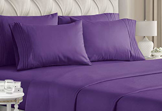 Picture of Full Size Sheet Set - 6 Piece Set - Hotel Luxury Bed Sheets - Extra Soft - Deep Pockets - Easy Fit - Breathable & Cooling Sheets - Wrinkle Free - Comfy - Purple Plum Bed Sheets - Fulls Sheets - 6 PC