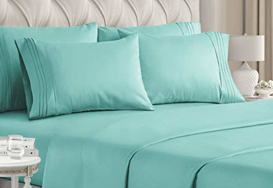 Picture of King Size Sheet Set - 6 Piece Set - Hotel Luxury Bed Sheets - Extra Soft - Deep Pockets - Easy Fit - Breathable & Cooling Sheets - Wrinkle Free - Comfy - Spa Blue Bed Sheets - Kings Sheets - 6 PC
