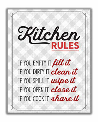 Picture of Red Retro Kitchen Rules Wall Art Print - 8x10 UNFRAMED Gray, Red & White Funny Kitchen Print for Modern Farmhouse, Rustic, Vintage, Cottage, Country Decor.