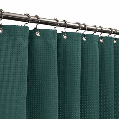 Picture of Waffle Weave Shower Curtain Hotel Luxury Spa, 230 GSM Heavy Duty Fabric & No Blowing, Water Repellent and Machine Washable - Teal, 71"x72"