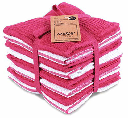 Picture of AMOUR INFINI Terry Dish Cloth | Set of 8 | 12 x 12 Inches | Durable, Super Soft and Absorbent |100% Cotton Dish Rags | Perfect for Household and Commercial Uses | Pink