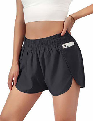 Picture of Blooming Jelly Womens Quick-Dry Running Shorts Sport Layer Elastic Waist Active Workout Shorts with Pockets 1.75" (Large, Black)