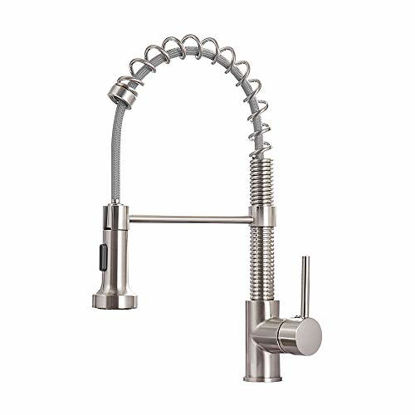 Picture of OWOFAN Kitchen Faucet Low Lead Commercial Solid Brass Single Handle Single Lever Pull Out Pull Down Sprayer Spring Kitchen Sink Faucet, Brushed Nickel Kitchen Faucets 866053SN