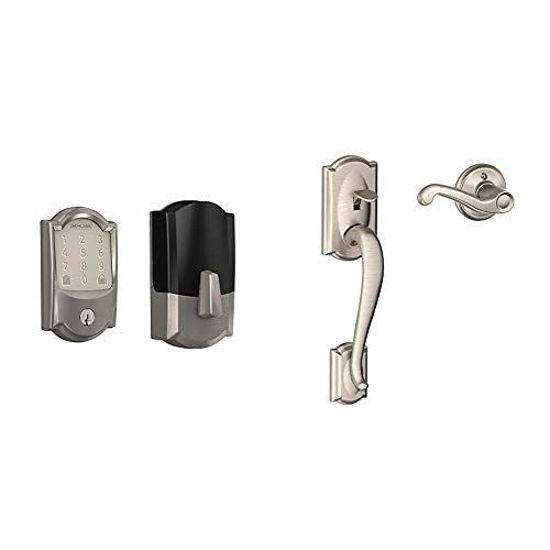 Picture of Schlage Lock Company BE489WB CAM 619 Schlage Encode Smart WiFi Deadbolt & FE285 CAM 619 FLA RH Camelot Trim Lower Half Front Entry Handleset with Flair Right Hand Lever, Satin Nickel