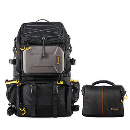 Picture of TARION Pro 2 Bags in 1 Camera Backpack Large with 15.6" Laptop Compartment Waterproof Rain Cover Extra Large Travel Hiking Camera Backpack DSLR Bag