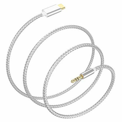Picture of USB C to 3.5mm Car Aux Cable, VIMVIP USB-C to 3.5mm Male to Male Type C 3.5mm Aux Audio Nylon Cord Compatible with Google Pixel 3/3XL/2/2XL, iPad Pro 2018, MacBook Pro, Samsung (Silver)
