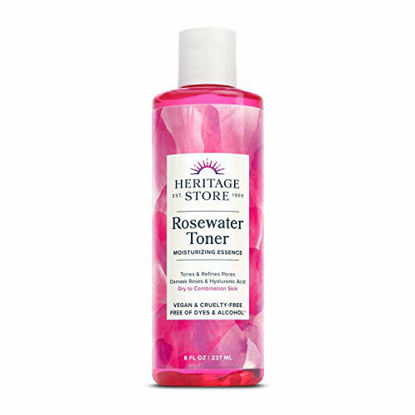 Picture of Heritage Store Rosewater Facial Toner w/Hyaluronic Acid | Tones, Refines Pores, Smooths Skin | Alcohol Free, Vegan (8oz)