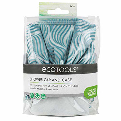 Picture of EcoTools Reusable Shower Cap for Women With Travel Storage Case, Made with Recycled and Sustainable Materials