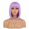 Picture of eNilecor Short Bob Hair Wigs 12" Straight with Flat Bangs Synthetic Colorful Cosplay Daily Party Wig for Women Natural As Real Hair+ Free Wig Cap (Lavender Purple)