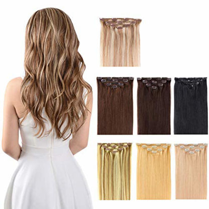 Picture of 12" Clip in Hair Extensions Remy Human Hair for Women - Silky Straight Short Real Human Hair hightlight Clip on 50grams 4pieces #6/613 Color