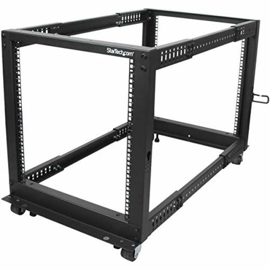 Picture of StarTech.com 12U Open Frame Server Rack - 4 Post Adjustable Depth (22" to 40") Network Equipment Rack w/ Casters/ Levelers/ Cable Management (4POSTRACK12U),Black