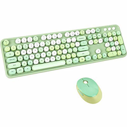 Picture of UBOTIE Colorful Computer Wireless Keyboard Mouse Combos, Typewriter Flexible Keys Office Full-Sized Keyboard, 2.4GHz Dropout-Free Connection and Optical Mouse (Green-Colorful)