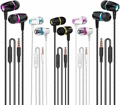 Picture of Earbuds Wired with Microphone Pack of 5, Noise Isolating in-Ear Headphones, Powerful Heavy Bass, High Definition, Earphones Compatible with iPhone, iPod, iPad, MP3, Samsung, and Most 3.5mm Jack