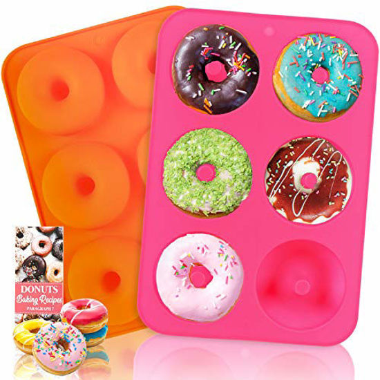 Picture of Silicone Donut Pan, 2pcs Non-Stick Mold, Silicone Donut Mold for 6 Full-Size Donuts, Bagels and More