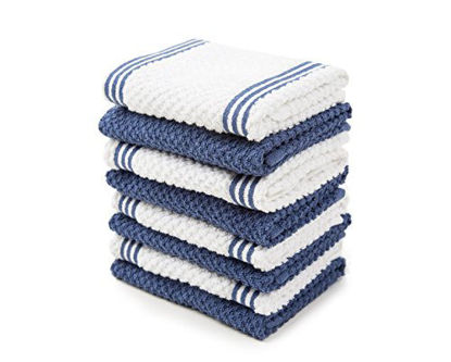 Picture of Sticky Toffee Cotton Terry Kitchen Dishcloth Towels, 8 Pack, 12 in x 12 in, Dark Blue Stripe