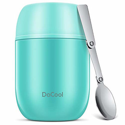 Picture of DaCool Insulated Lunch Container Hot Food Jar 16 oz Stainless Steel Vacuum Bento Lunch Box for Kids Adult with Spoon Leak Proof Hot Cold Food for School Office Picnic Travel Outdoors - Cyan Blue