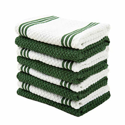 Picture of Sticky Toffee Cotton Terry Kitchen Dishcloth, 8 Pack, 12 in x 12 in, Dark Green Stripe