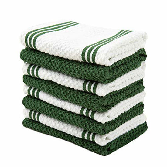 Picture of Sticky Toffee Cotton Terry Kitchen Dishcloth, 8 Pack, 12 in x 12 in, Dark Green Stripe