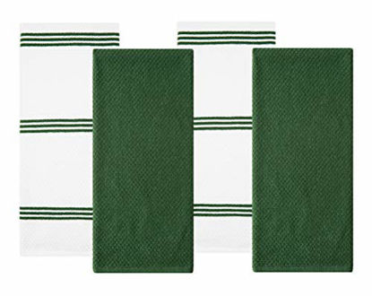 Picture of Sticky Toffee Cotton Terry Kitchen Dish Towel, 4 Pack, 28 in x 16 in, Dark Green Stripe