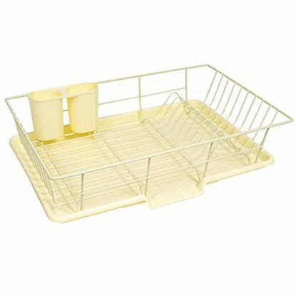 Picture of Sweet Home Collection 3 Piece Dish Drainer Rack Set with Drying Board and Utensil Holder, 12" x 19" x 5", Yellow