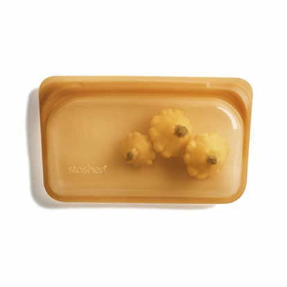 Picture of Stasher 100% Silicone Food Grade Reusable Storage Bag, Honey (Snack) | Reduce Single-Use Plastic | Cook, Store, Sous Vide, or Freeze | Leakproof, Dishwasher-Safe, Eco-friendly, Non-Toxic | 9.9 Oz