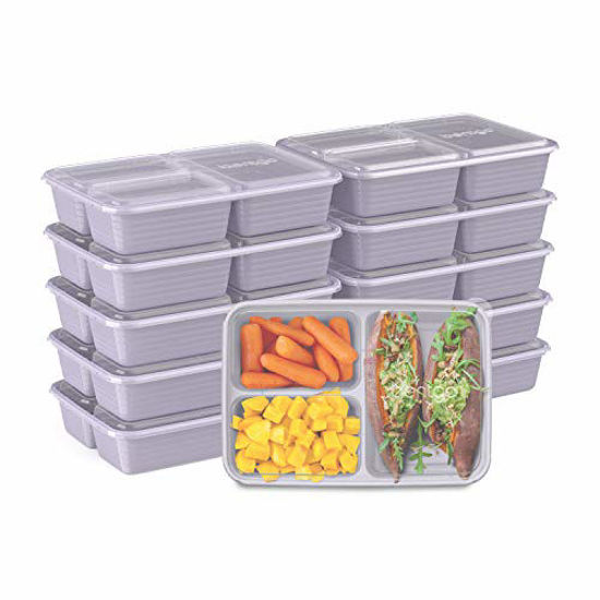 Picture of Bentgo Prep 3-Compartment Meal-Prep Containers with Custom-Fit Lids - Microwaveable, Durable, Reusable, BPA-Free, Freezer and Dishwasher Safe Food Storage Containers - 10 Trays & 10 Lids (Lilac)