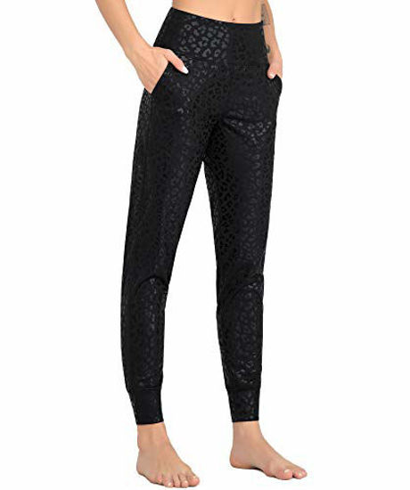 Picture of Dragon Fit Joggers for Women with Pockets,High Waist Workout Yoga Tapered Sweatpants Women's Lounge Pants (Joggers78-Black Leopard, Large)