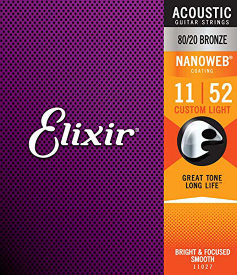 Picture of Elixir Strings 80/20 Bronze Acoustic Guitar Strings w NANOWEB Coating, Custom Light (.011-.052)