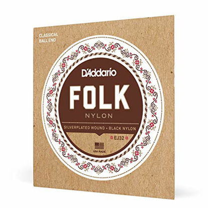 Picture of D'Addario EJ32 Folk Nylon Guitar Strings, Ball End, Silver Wound/Black Nylon Trebles