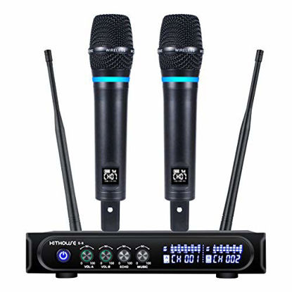 Picture of Kithouse S9 UHF Rechargeable Wireless Microphone System Karaoke Microphone Wireless Mic Cordless Dual with Bluetooth Receiver Box + Volume Control ECHO for Karaoke Singing Speech Meeting Church, 200FT