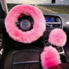 Picture of Yontree Fashion Fluffy Steering Wheel Covers for Women/Girls/Ladies Australia Pure Wool 15 Inch1 Set 3 Pcs (Pink)