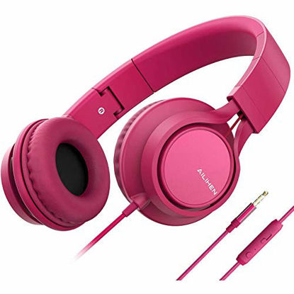 Picture of AILIHEN C8 (Upgraded) Headphones with Microphone and Volume Control Folding Lightweight Headset for Cellphones Tablets Smartphones Chromebook Laptop Computer PC Mp3/4 (Rose)