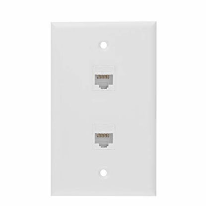 Picture of Ethernet Wall Plate, 2 Port Cat 6 RJ45 Keystone Female to Female Wall Plate Compatible with Cat7/6/6e/5/5e Ethernet Devices(2 x Screws Included)