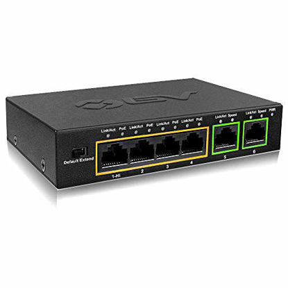 Picture of BV-Tech 6 Port PoE+ Switch (4 PoE+ Ports with 2 Ethernet Uplink and Extend Function) - 60W - 802.3at + 1 High Power PoE Port| Desktop Fanless Design | Sturdy Metal Housing