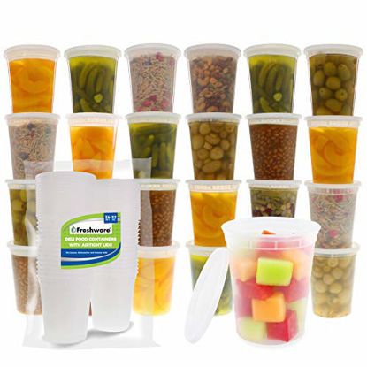 Picture of Freshware Food Storage Containers [24 Set] 32 oz Plastic Deli Containers with Lids, Slime, Soup, Meal Prep Containers | BPA Free | Stackable | Leakproof | Microwave/Dishwasher/Freezer Safe