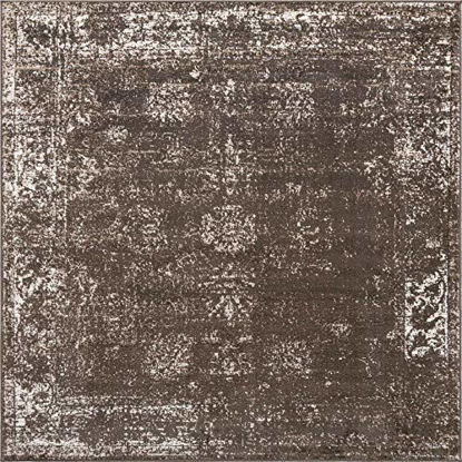 Picture of Unique Loom Sofia Collection Traditional Vintage Square Rug, 6', Brown/Ivory