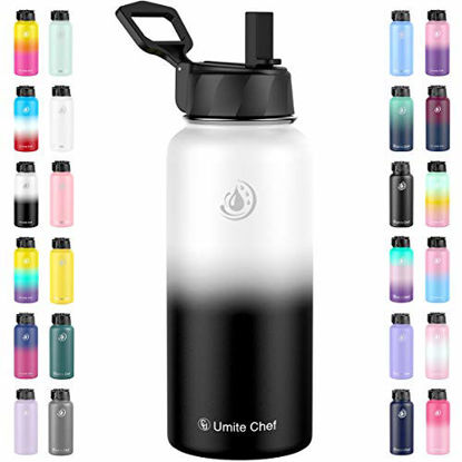 Picture of Umite Chef Water Bottle, Vacuum Insulated Wide Mouth Stainless-Steel Sports Water Bottle with New Wide Handle Straw Lid,Hot Cold, Double Walled Thermo Mug (Orcas)