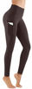 Picture of PHISOCKAT High Waist Yoga Pants with Pockets, Tummy Control Yoga Pants for Women, Workout 4 Way Stretch Yoga Leggings (Brown, Large)