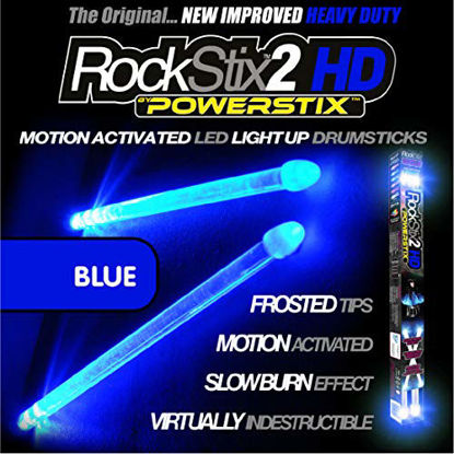 Picture of ROCKSTIX 2 HD BLUE, BRIGHT LED LIGHT UP DRUMSTICKS, with fade effect, Set your gig on fire! (BLUE ROCKSTIX)