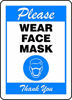 Picture of Accuform"Please WEAR FACE MASK" Sign, Blue, Plastic, 14" x 10"