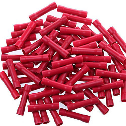 Picture of AIRIC Red Butt Connectors Crimp 100pcs 22-16AWG Butt Connector Fully Insulated PVC Butt Splice Wire Connectors, 22-16 Gauge
