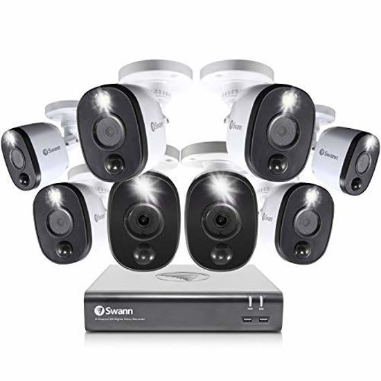 Picture of Swann Home Security Camera System, 8 Channel 8 Bullet Cameras, 1080p HD DVR, Indoor/Outdoor Wired Surveillance CCTV, Night Vision, Motion Sensor Lights, Alexa + Google, 1TB Hard Drive, SWDVK-845808WL