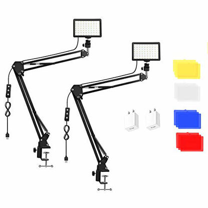 Picture of 2 Packs 70 LED Video Conference Lighting with Clamp Scissor Arm Stand/Color Filters/USB Wall Charger, Obeamiu 5600K USB Studio Light Kit for Photography, Portrait YouTube, Zoom Call, Live Streaming