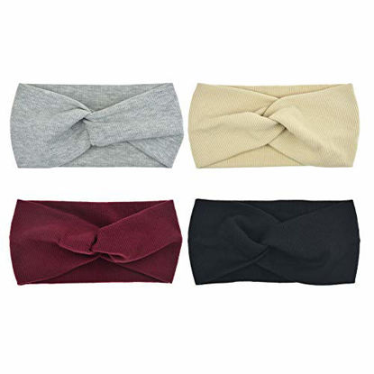 Picture of DRESHOW 4 Pack Turban Headbands for Women Hair Vintage Flower Printed Cross Elastic Head Wrap