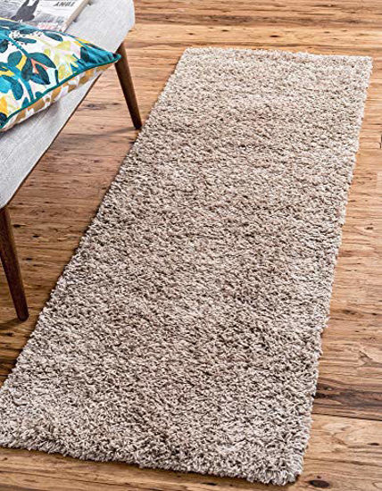 Picture of Unique Loom Solo Solid Shag Collection Modern Plush Taupe Runner Rug (2' 6 x 16' 5)