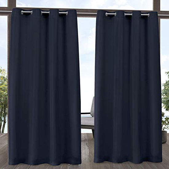 Picture of Exclusive Home Curtains Indoor/Outdoor Solid Cabana Grommet Top Curtain Panel Pair, 54x108, Navy