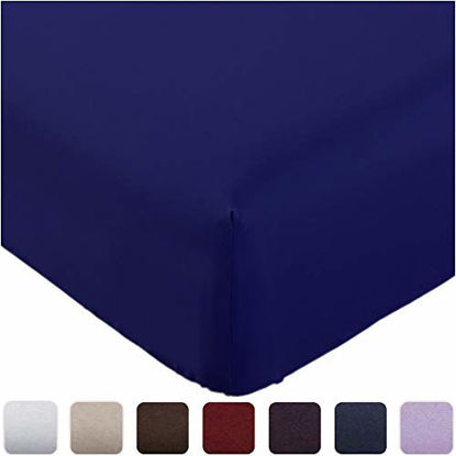 Picture of Mellanni Fitted Sheet King Imperial-Blue - Brushed Microfiber 1800 Bedding - Wrinkle, Fade, Stain Resistant - Deep Pocket - 1 Single Fitted Sheet Only (King, Imperial Blue)