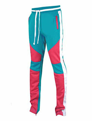 Picture of SCREENSHOTBRAND-P41901 Mens Activewear Premium Slim Fit Track Pants - Athletic Jogger Color Block Cut & Sew Sportswear Bottoms-Turquoise-Medium